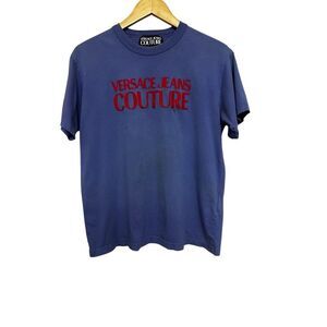 Versace Jeans Couture royal blue cotton t-shirt with a logo print